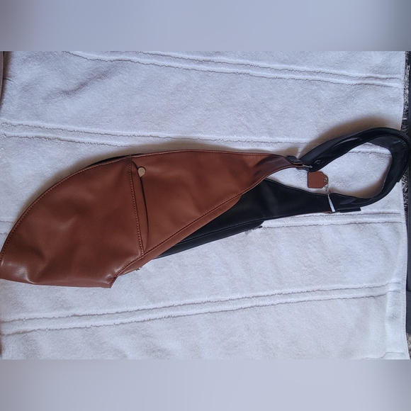 Sash Bag VEGAN Leather Black And Brown Cross Body Bag Travel Pockets - Picture 3 of 5